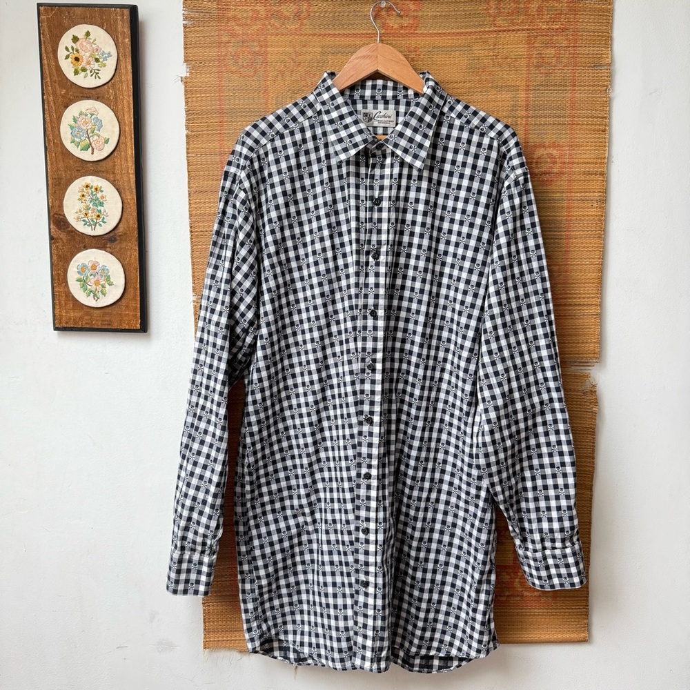 Skull & Crossbone Print Black and White Checkered Men's Shirt